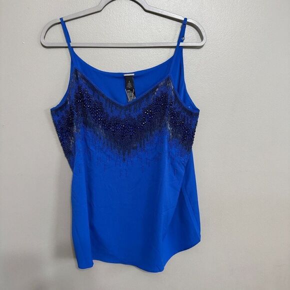 Chico’s black label colbolt blue beaded camo top size 2 (large) NWT - Picture 1 of 8